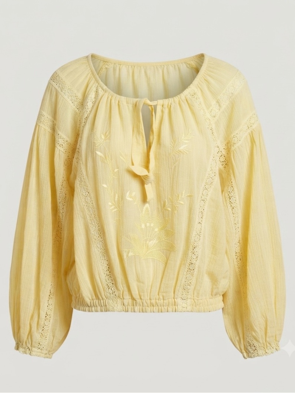 Free People Maria Maria Lace Peasant Blouse Yellow Boho Embroidered Top XS